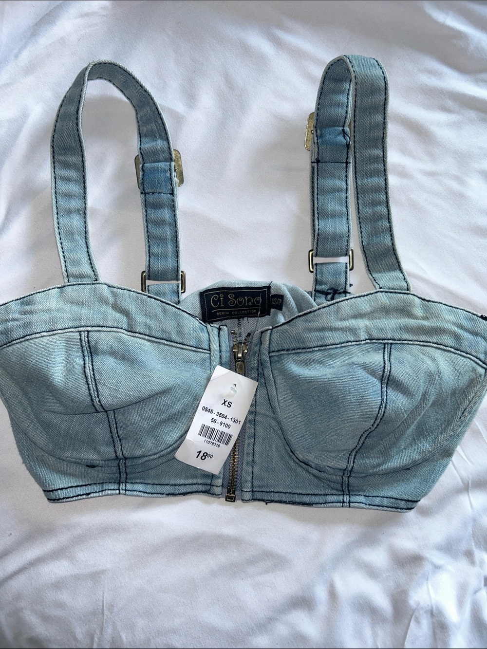 Ci Sono Light Blue Denim Bustier Crop Top